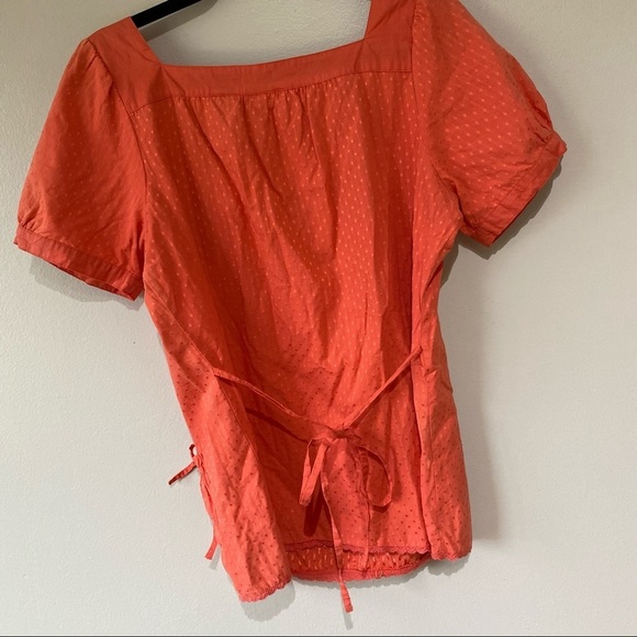 Orange Square Neck Pockets Cute Shirt Tie Back - Picture 5 of 8